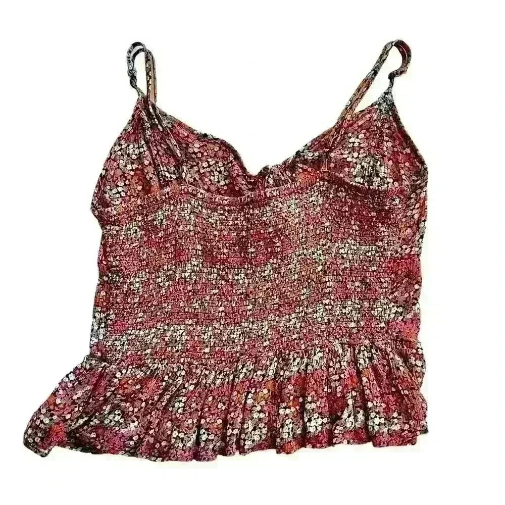 Patrons of Peace Floral Tie Front Peplum Crop Tank Top, EUC, Size S - Picture 2 of 7